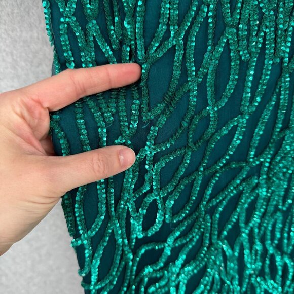 Laurence Kazar Womens VTG Silk Cocktail Party Dress Size M Green Sequin Beaded - Picture 9 of 16